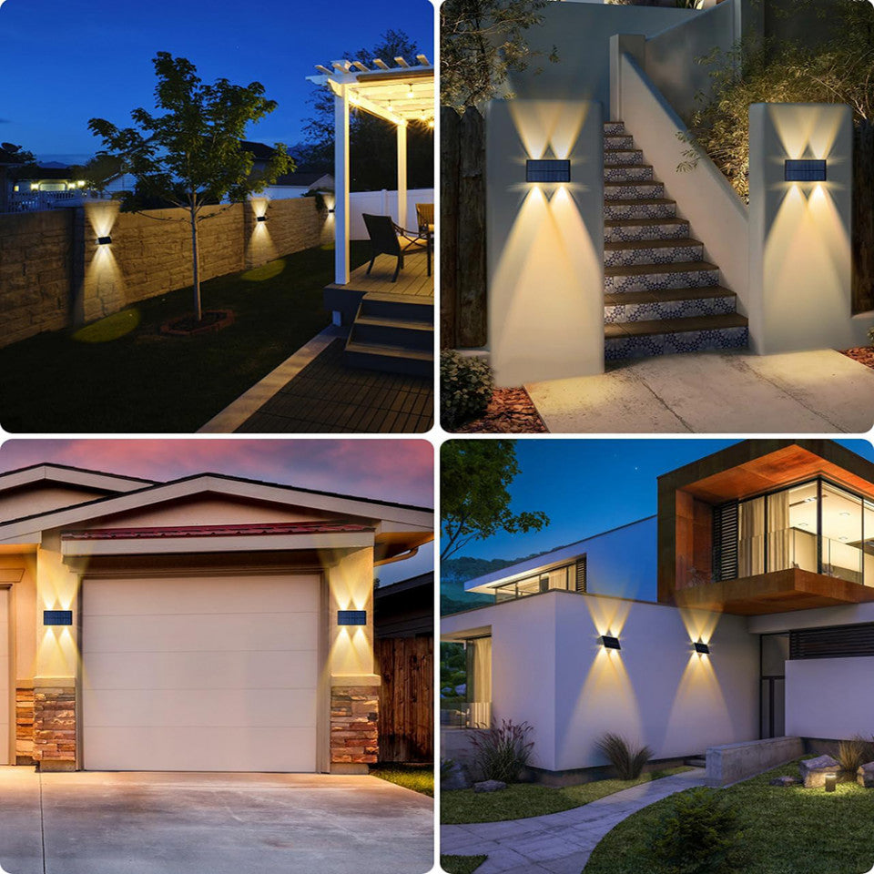 SET 2 LAMPI SOLARE BIDIRECTIONALE 4 LED ALB CALD