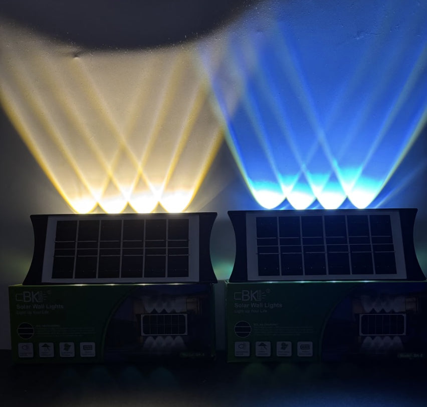 SET 2 LAMPI SOLARE BIDIRECTIONALE CU LUMINA SUS - JOS , 10 LED LUMINA ALB CALD SI RECE