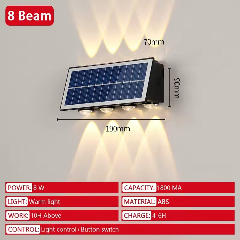 SET 2 LAMPI SOLARE BIDIRECTIONALE CU LUMINA SUS - JOS , 8 LED LUMINA ALB CALD SI RECE