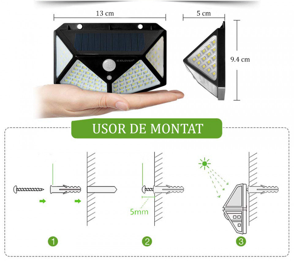 SET 3 LAMPI SOLARE 100 LED-URI