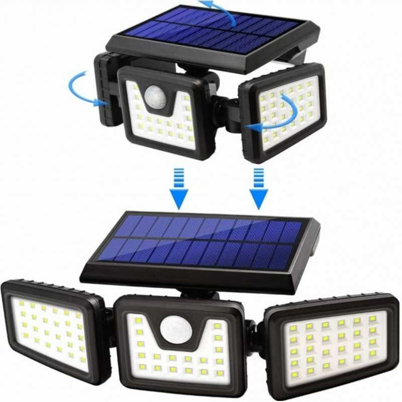 Set 3 x PROIECTOR SOLAR 3 CASETE, 74 LED-uri si senzor de miscare