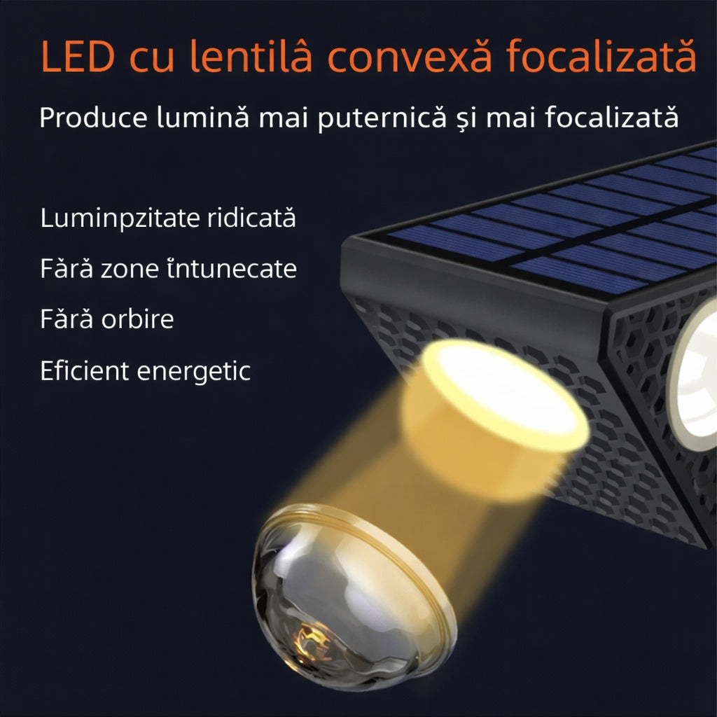 SET 4 LAMPI CU PANOU SOLAR LUMINA IN 3 DIRECTII, 3 LED-URI, ALB CALD