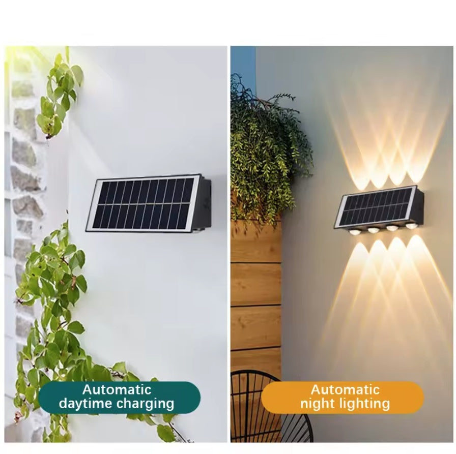 SET 4 LAMPI SOLARE BIDIRECTIONALE CU LUMINA SUS - JOS , 10 LED LUMINA ALB CALD SI RECE