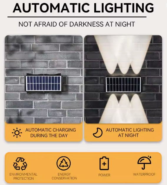 SET 4 LAMPI SOLARE BIDIRECTIONALE CU LUMINA SUS - JOS , 10 LED LUMINA ALB CALD SI RECE