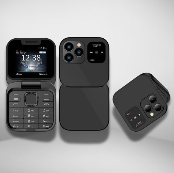 Telefon mobil mini cu ecran dublu, butoane mari, lanterna LED, camera foto, 2 x Nano SIM, player muzical, radio