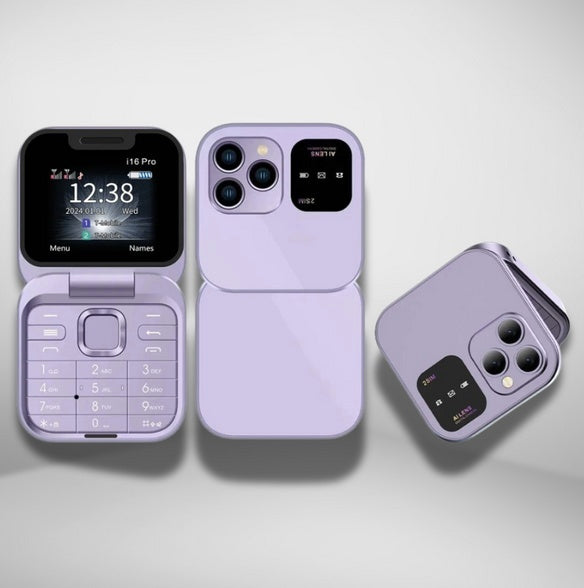 Telefon mobil mini cu ecran dublu, butoane mari, lanterna LED, camera foto, 2 x Nano SIM, player muzical, radio