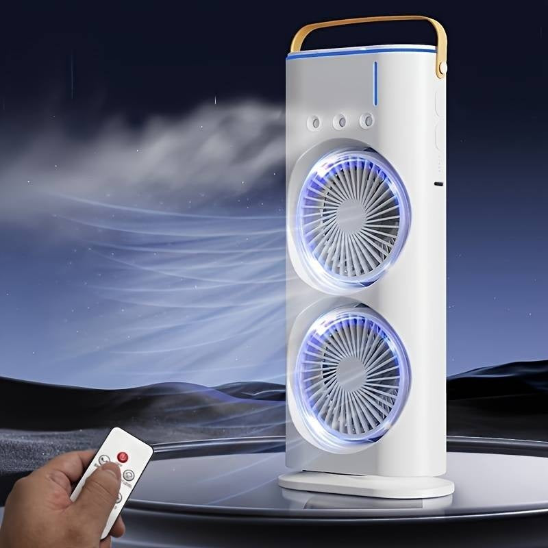 Ventilator cu Led portabil de birou cu umidificare prin pulverizare, Dimensiuni 37 X16 Cm, Alb