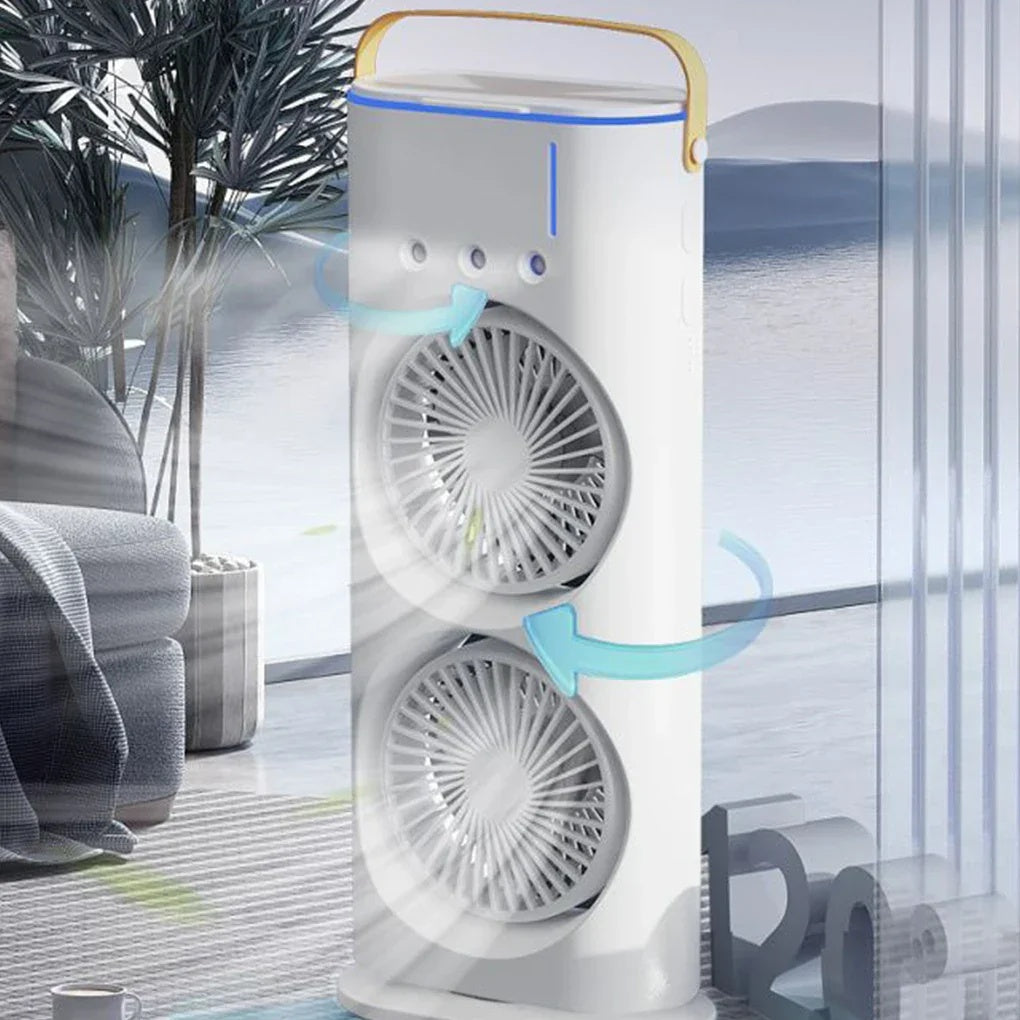 Ventilator cu Led portabil de birou cu umidificare prin pulverizare, Dimensiuni 37 X16 Cm, Alb