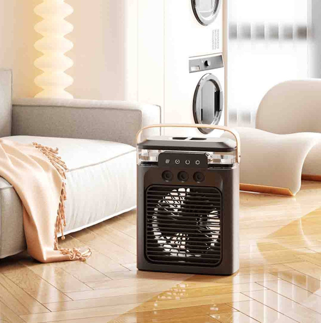 Ventilator cu pulverizare de apa, difuzor de mirosuri, temporizator de oprire automata