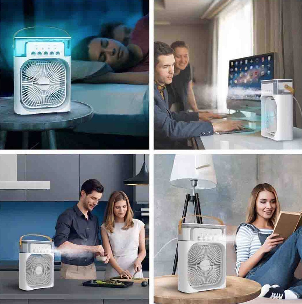 Ventilator cu pulverizare de apa, difuzor de mirosuri, temporizator de oprire automata