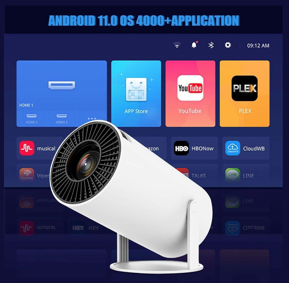 VIDEOPROIECTOR ANDROID 12 WiFi 6 Bluetooth 4K PlayStore